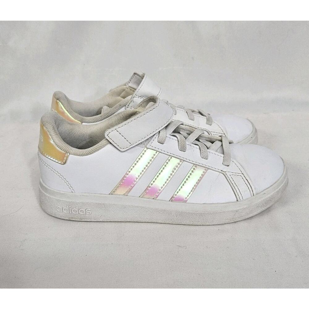 Adidas Children's Girls Grand Court 2.0 Cloud White Iridescent Sneakers Size 1.5 - Picture 4 of 9